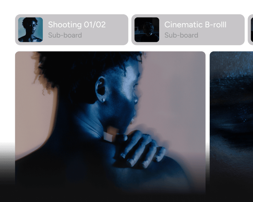 Create boards — Organize shoots, references, client work. Nest sub-boards for everything.